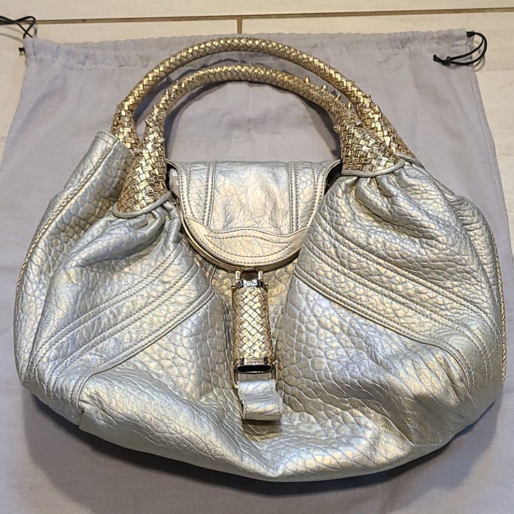 Fendi Spy Bag Large Metallic Gold Leather Logo